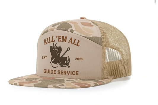 Richardson 168P Camo 7-Panel Snapback Trucker Hat - Seven-Panel Trucker Cap with Flat Bill